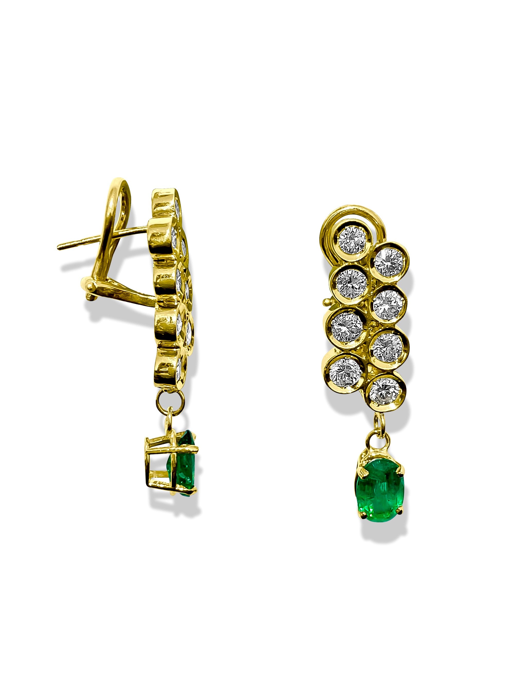 Womens 3.50ct Diamond & Emerald Dangle Earrings